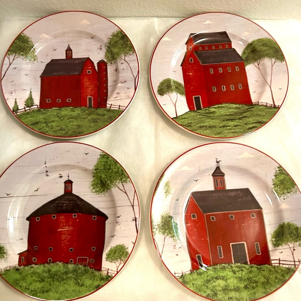 4 Warren Kimble by Sakura “barns” plates.  8.25” …. 1998